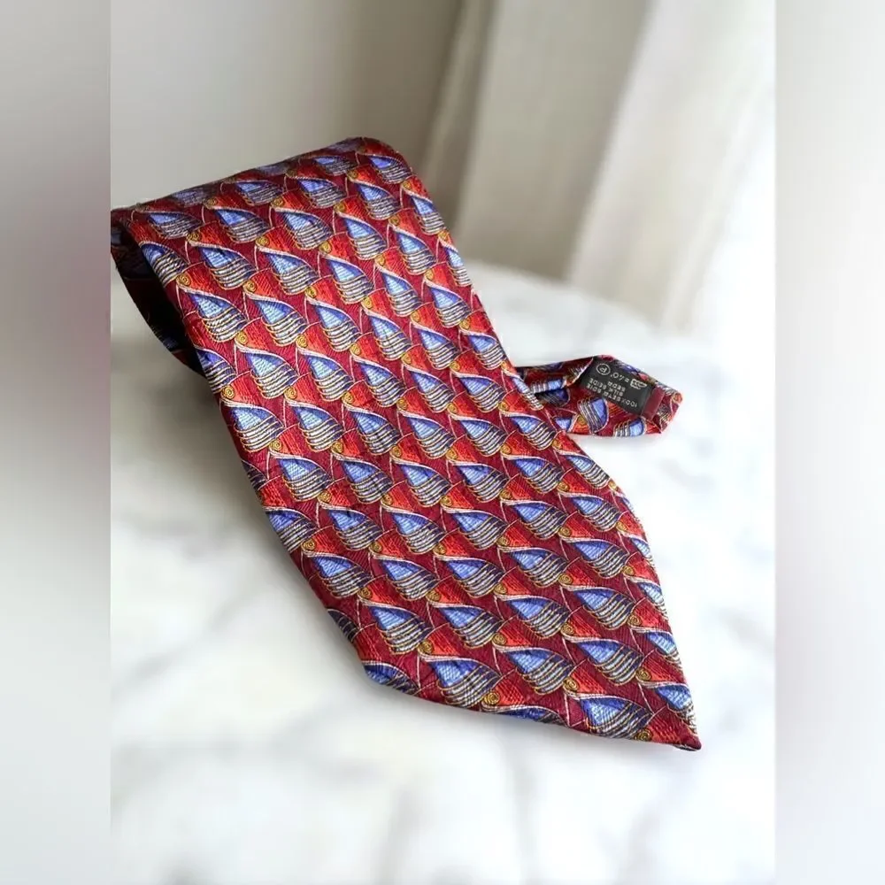 Ermenegildo Zegna Red Blue Gold geometric silk tie Italy